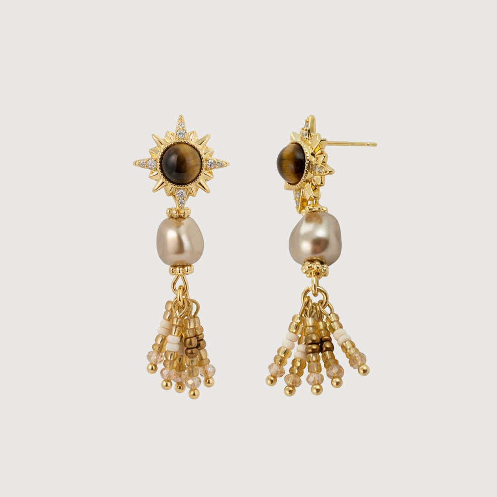 Sunburst Tiger’s Eye Pearl Earrings