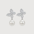 Crystal-Embellished Butterfly Pearl Drop Earrings