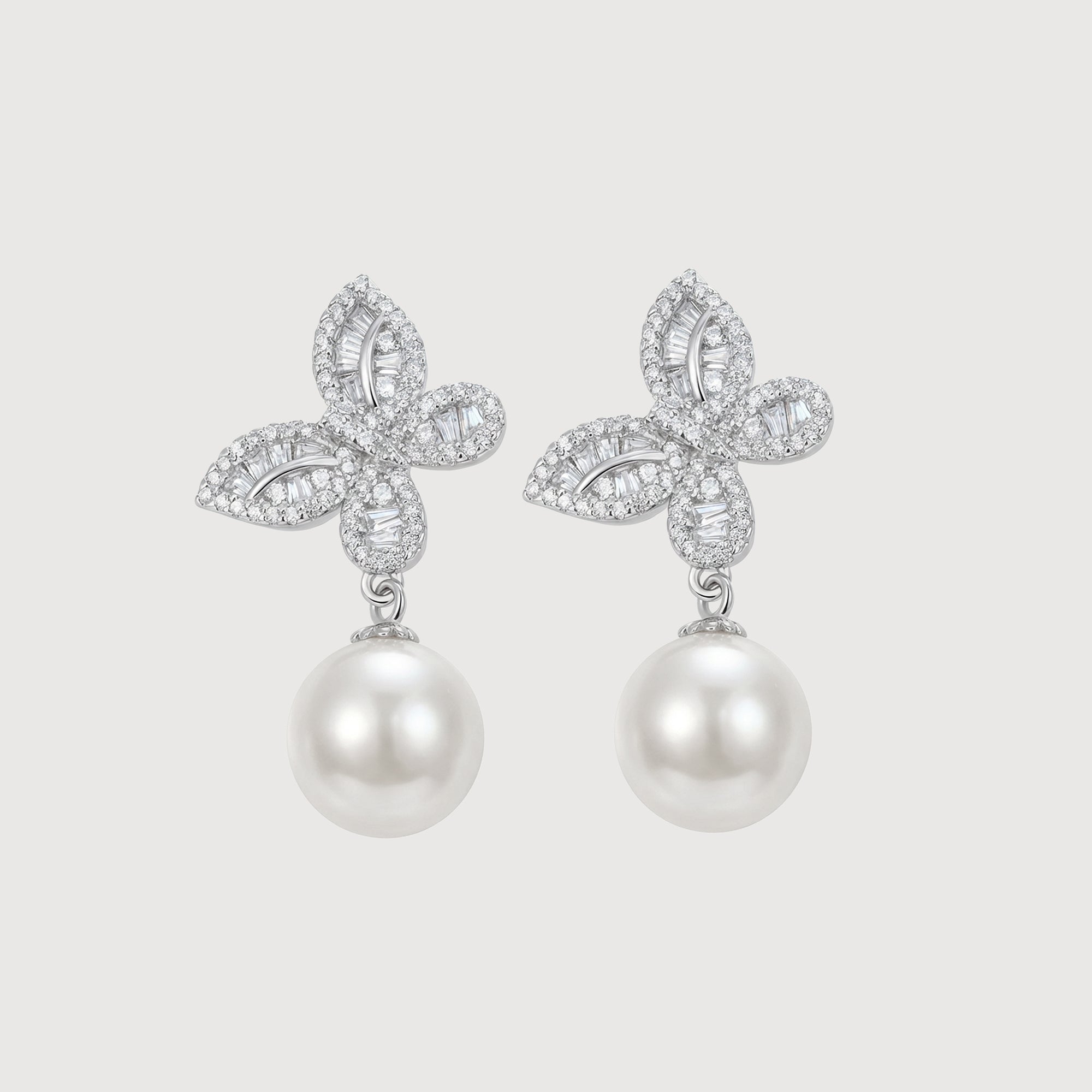 Crystal-Embellished Butterfly Pearl Drop Earrings