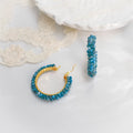 Blue Beaded Hoop Earrings – Gold Tone Crystal Bead Circle Earrings