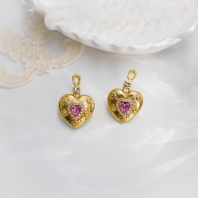 Elegant Gold-Tone Crystal Heart Earrings