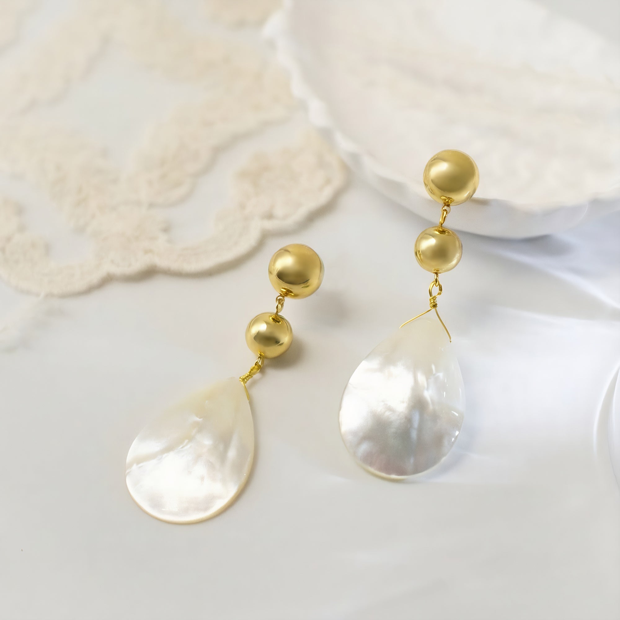 Elegant 18K Gold-Plated Ball & Mother-of-Pearl Drop Earrings: Timeless Sophistication!
