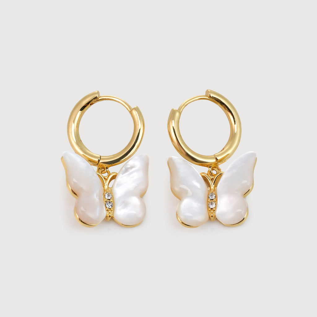 Pendientes de aro perla con mariposa