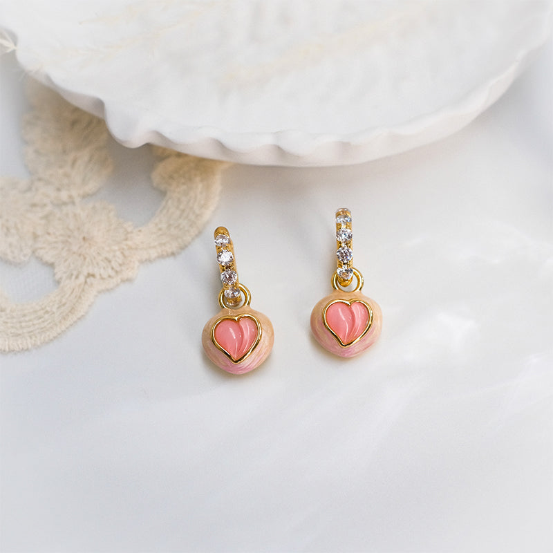Romantic Heart Resin Drop Earrings in Gold Tone