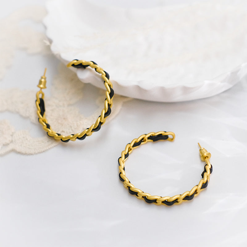 Gold & Black Braided Hoop Earrings