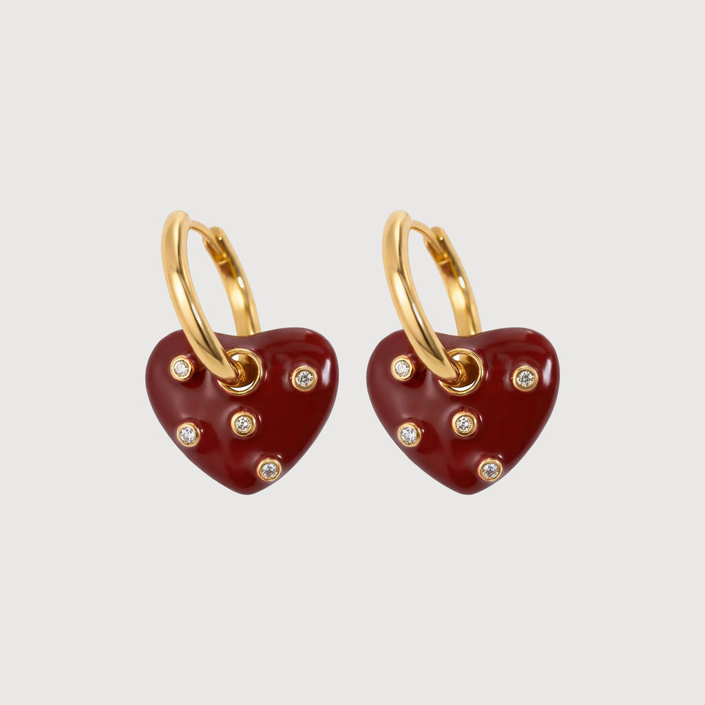 Pendientes de aro de corazón rojo