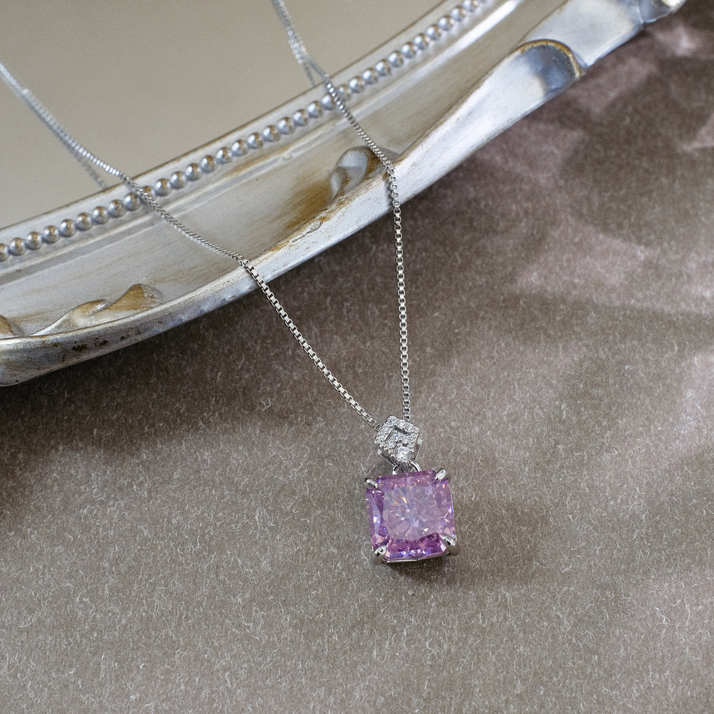 Pink Square Pendant Necklace