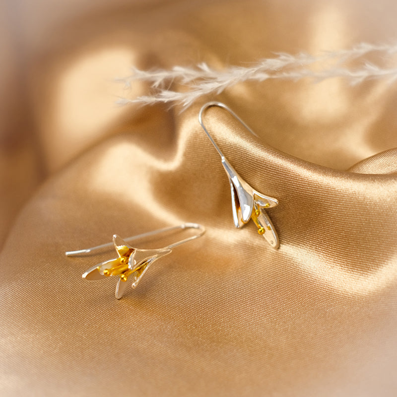 Sterling Silver Drop Earrings with Gold Accent