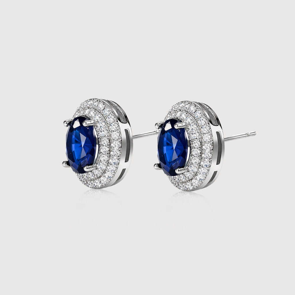 Pendientes de botón ovalados Halo azules