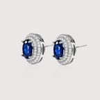 Pendientes de botón ovalados Halo azules