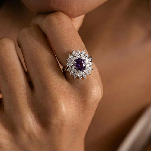 Amethyst Flower Ring in Silver
