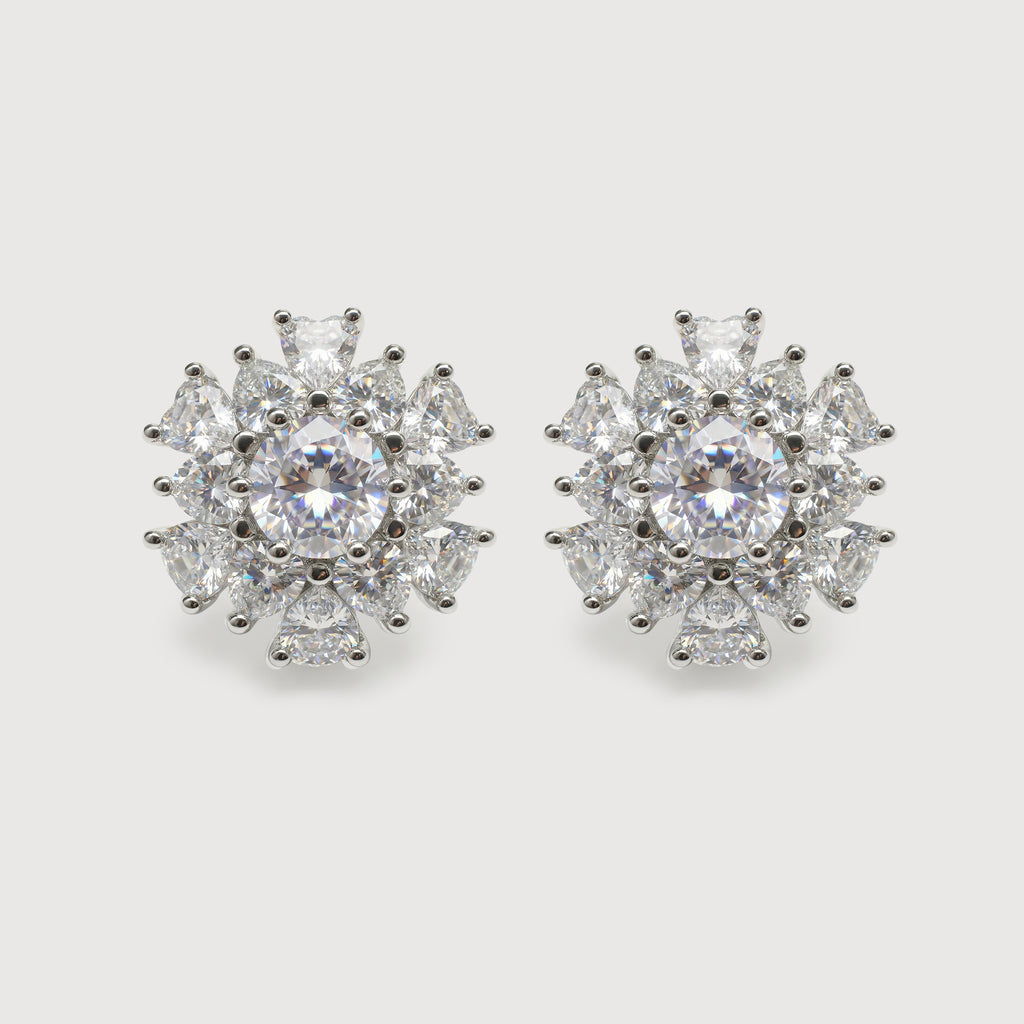Pendientes de tuerca de plata con flor de circonita