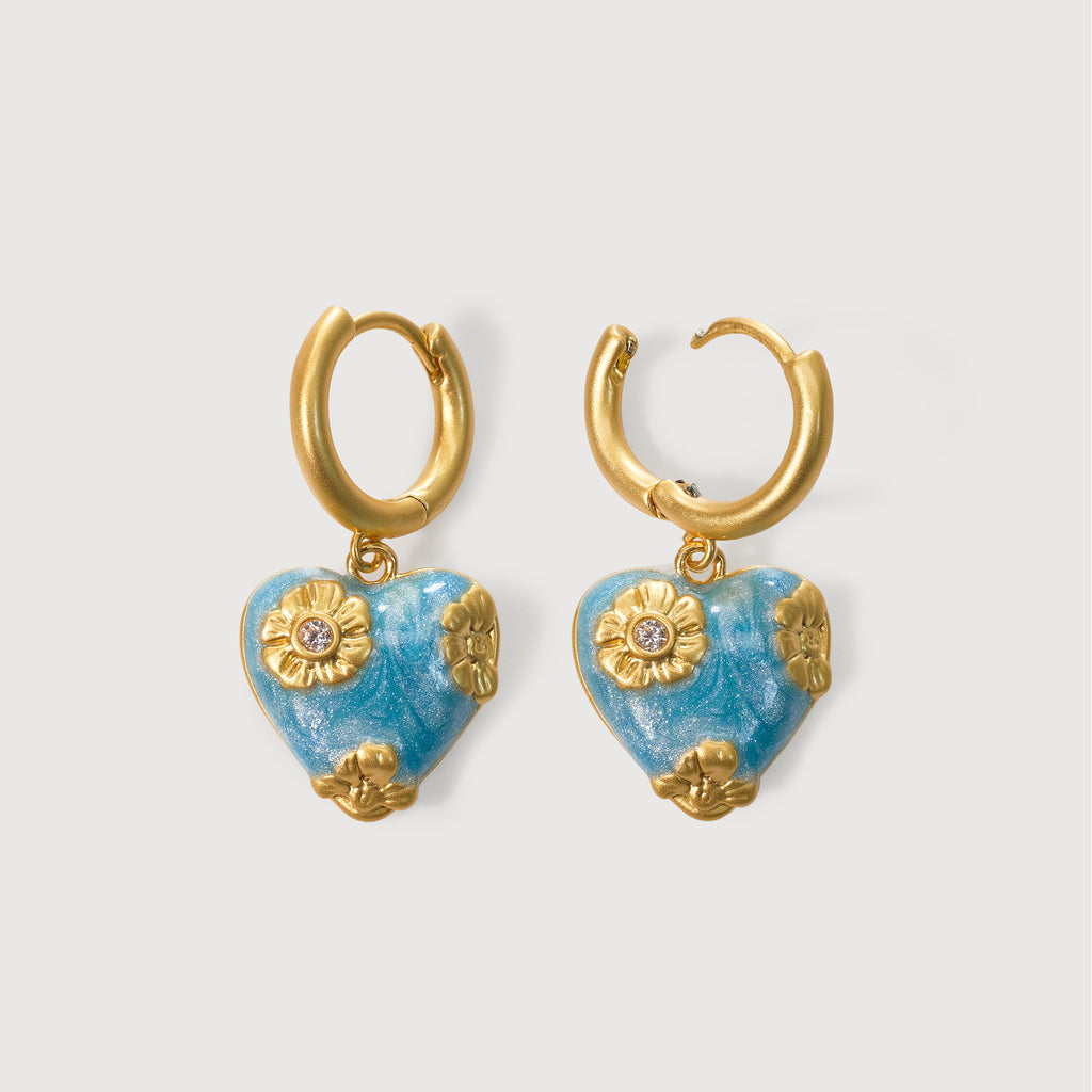 Pendientes de aro con corazón azul