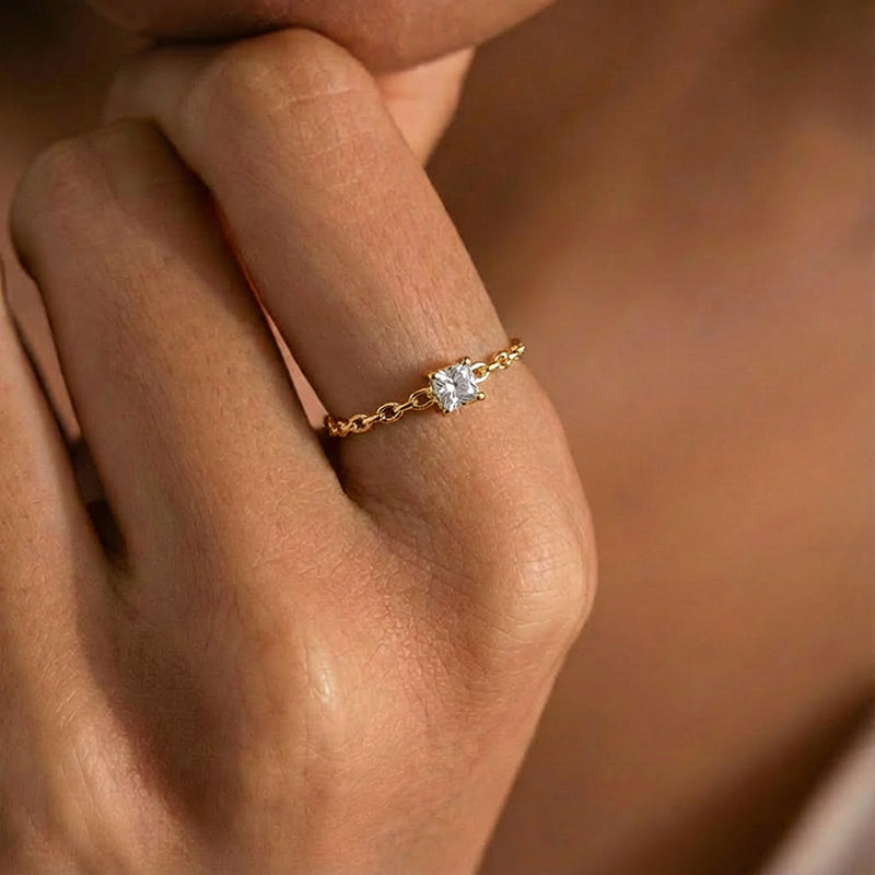 Gold Chain CZ Ring with Square Stone