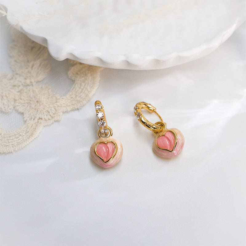 Romantic Heart Resin Drop Earrings in Gold Tone