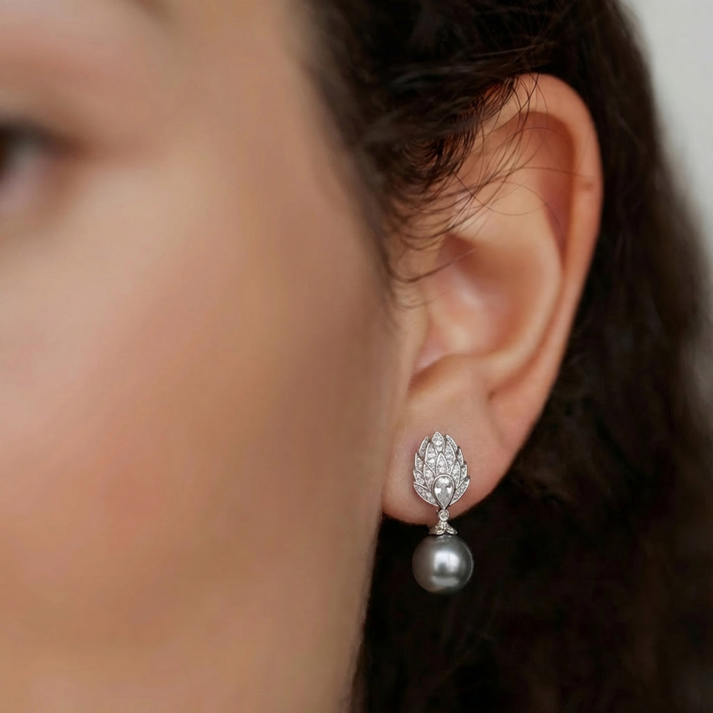 Pearl Leaf Drop Earrings