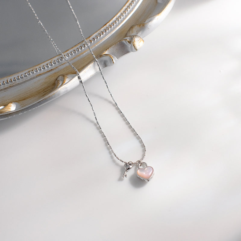 Heart Lock & Key Necklace with Mother of Pearl | Timeless Love Gift for Her