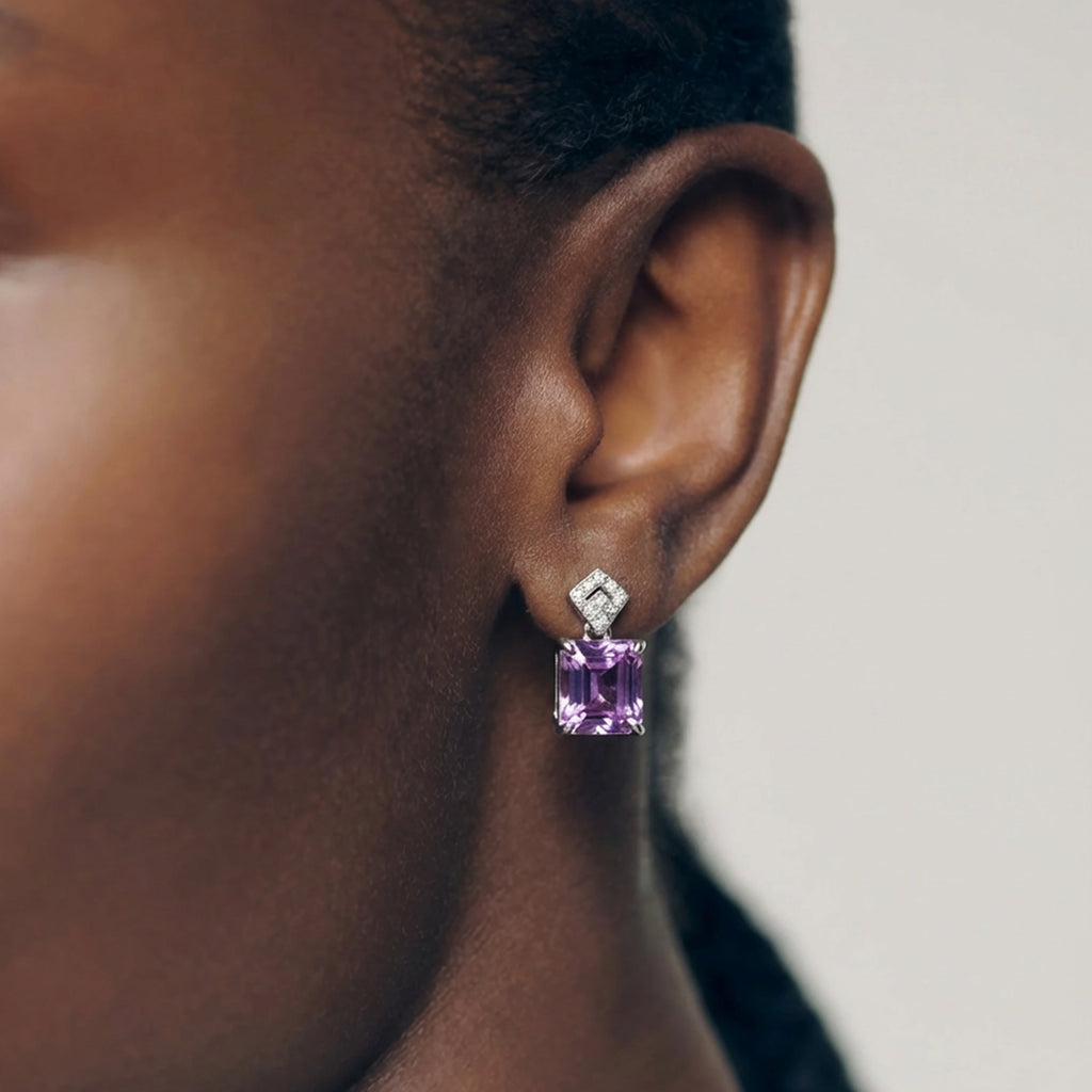 Pendientes colgantes de circonita morada