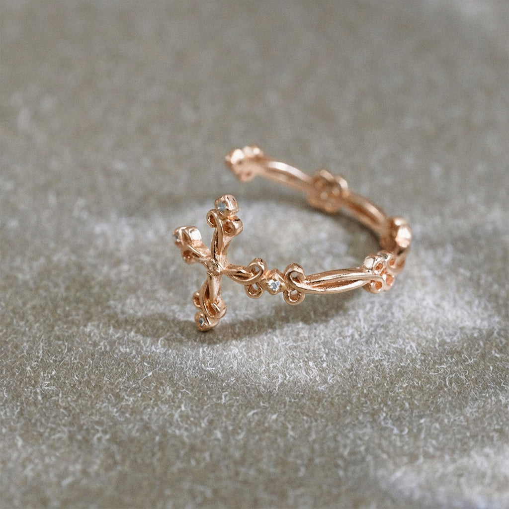 Rose Gold Cross Ring with Diamonds