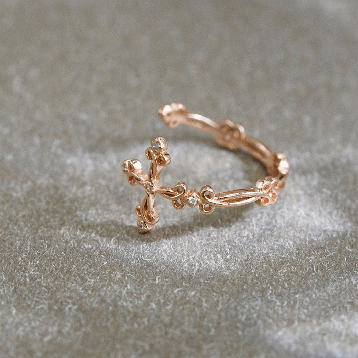 Rose Gold Cross Ring with Diamonds