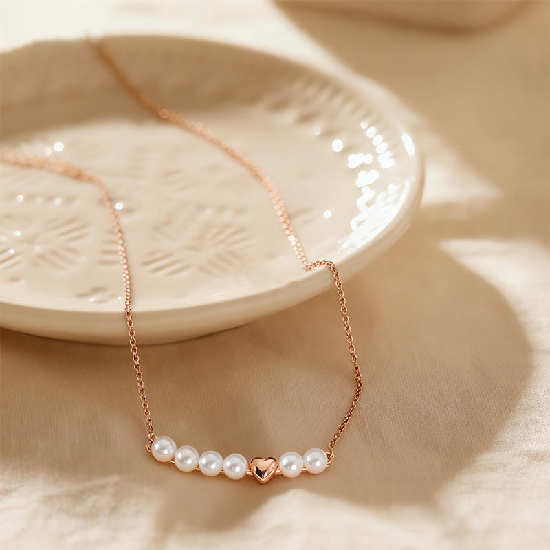 Elegant Rose Gold Pearl Heart Necklace - Dainty Chain, Classic & Chic Everyday Fine Jewelry for Women