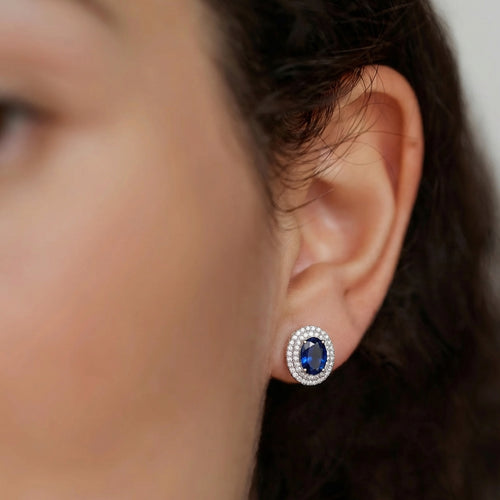 Pendientes de botón ovalados Halo azules