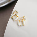 Gold & White Square Stud Earrings
