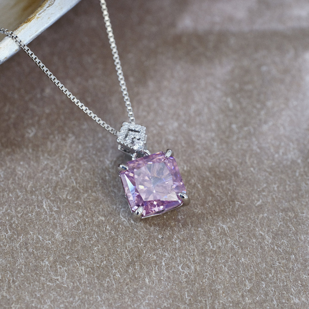 Pink Square Pendant Necklace