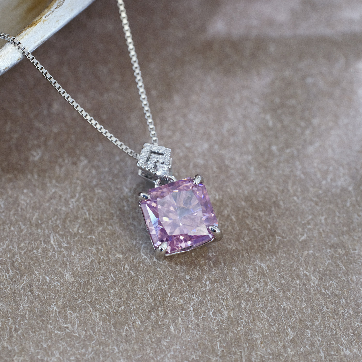 Pink Square Pendant Necklace
