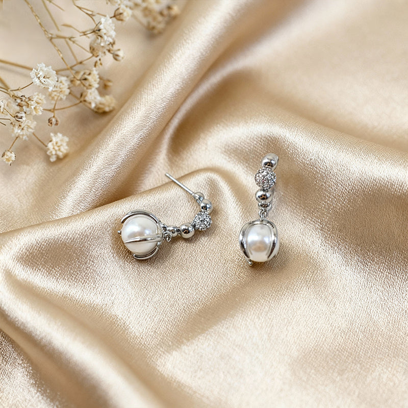 Stunning Sterling Silver Pearl Drop Earrings with Sparkling Accents: Effortless Glam!