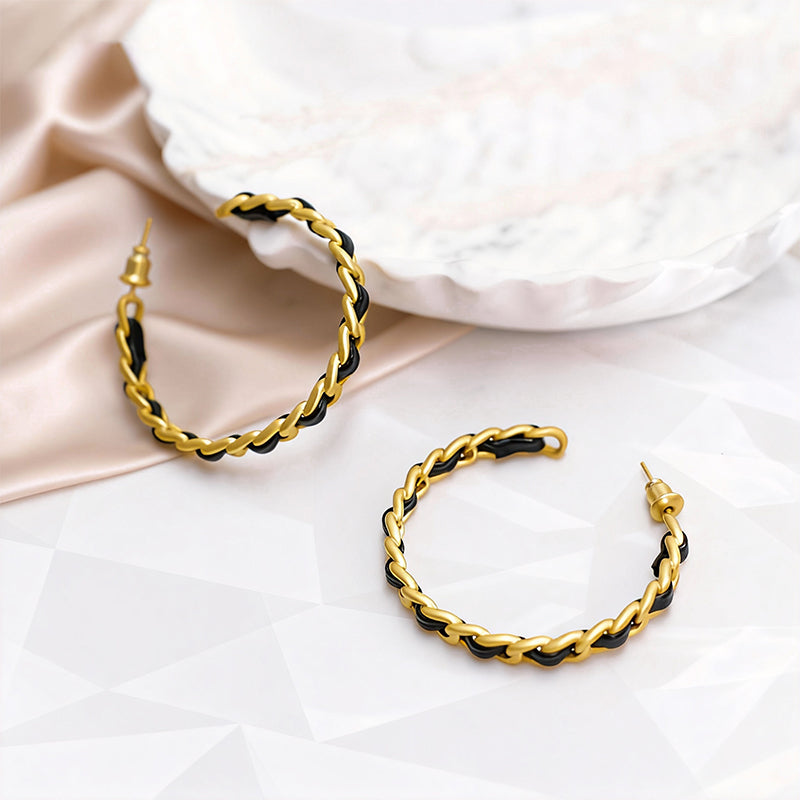 Gold & Black Braided Hoop Earrings