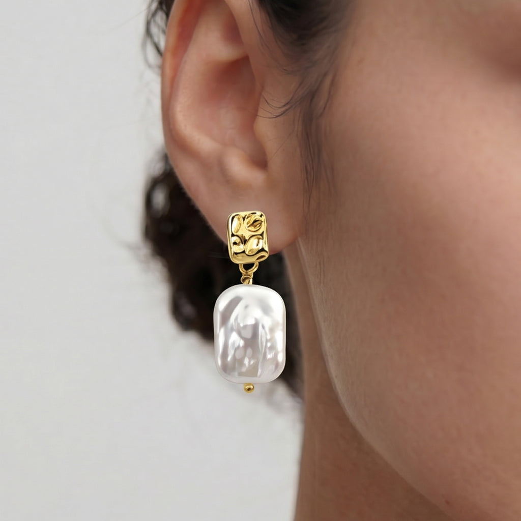 White Baroque Pearl Earrings