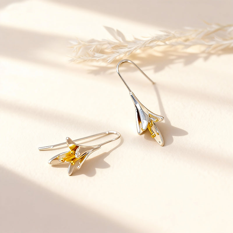 Sterling Silver Drop Earrings with Gold Accent