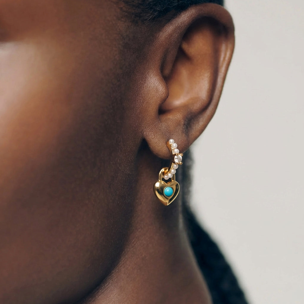 Pendientes de Perlas con Corazón Turquesa