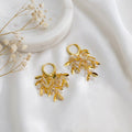 Gold-Toned Hoop & Crystal Leaf Dangle Earrings