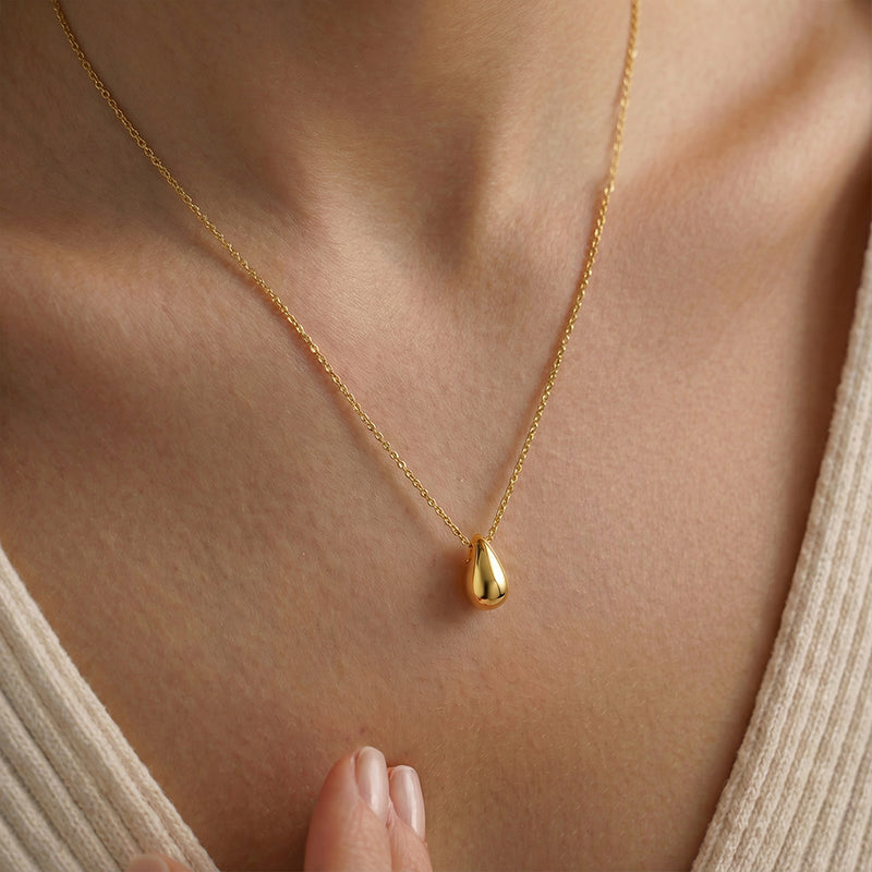 18K Gold Plated Delicate Teardrop Necklace - Minimalist Everyday Luxury