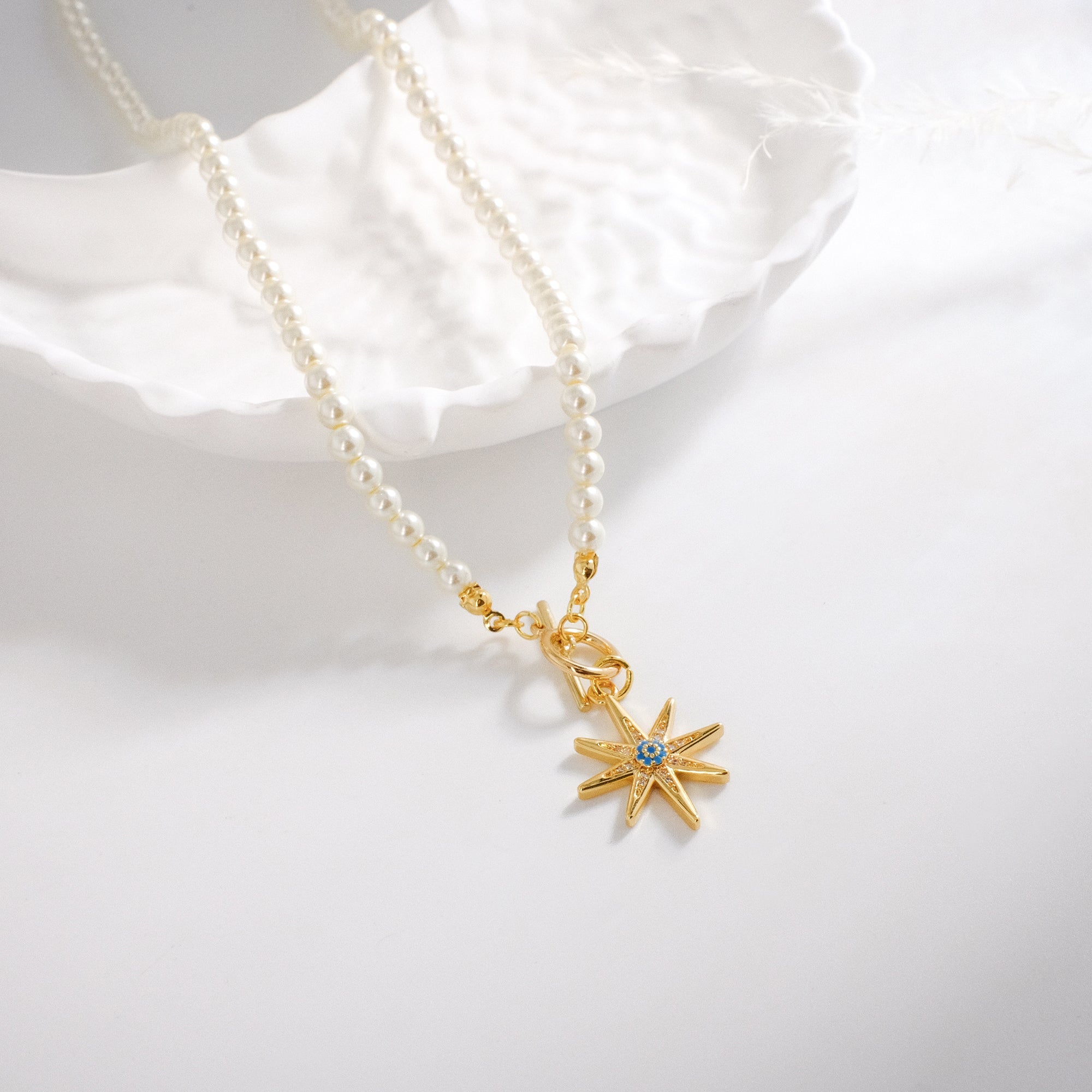 Pearl Chain Star Pendant Necklace