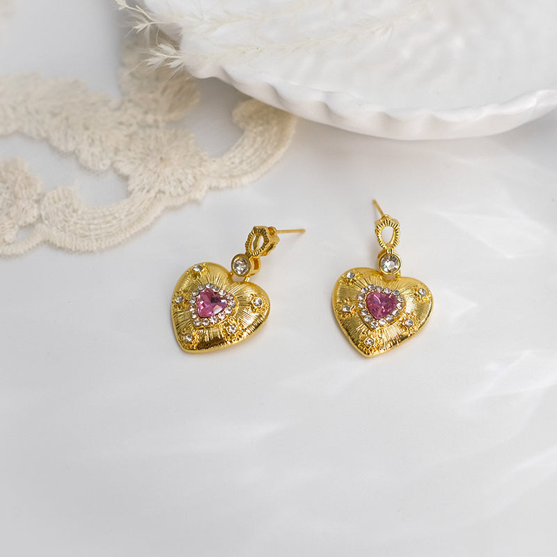 Elegant Gold-Tone Crystal Heart Earrings
