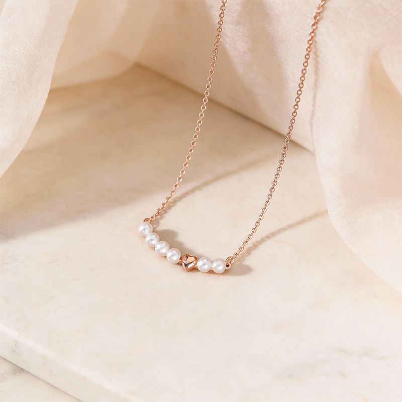 Elegant Rose Gold Pearl Heart Necklace - Dainty Chain, Classic & Chic Everyday Fine Jewelry for Women