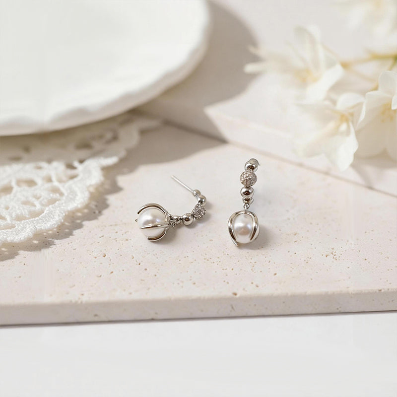 Stunning Sterling Silver Pearl Drop Earrings with Sparkling Accents: Effortless Glam!