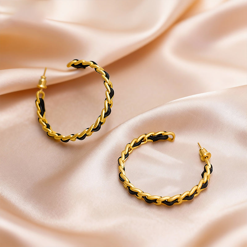 Gold & Black Braided Hoop Earrings