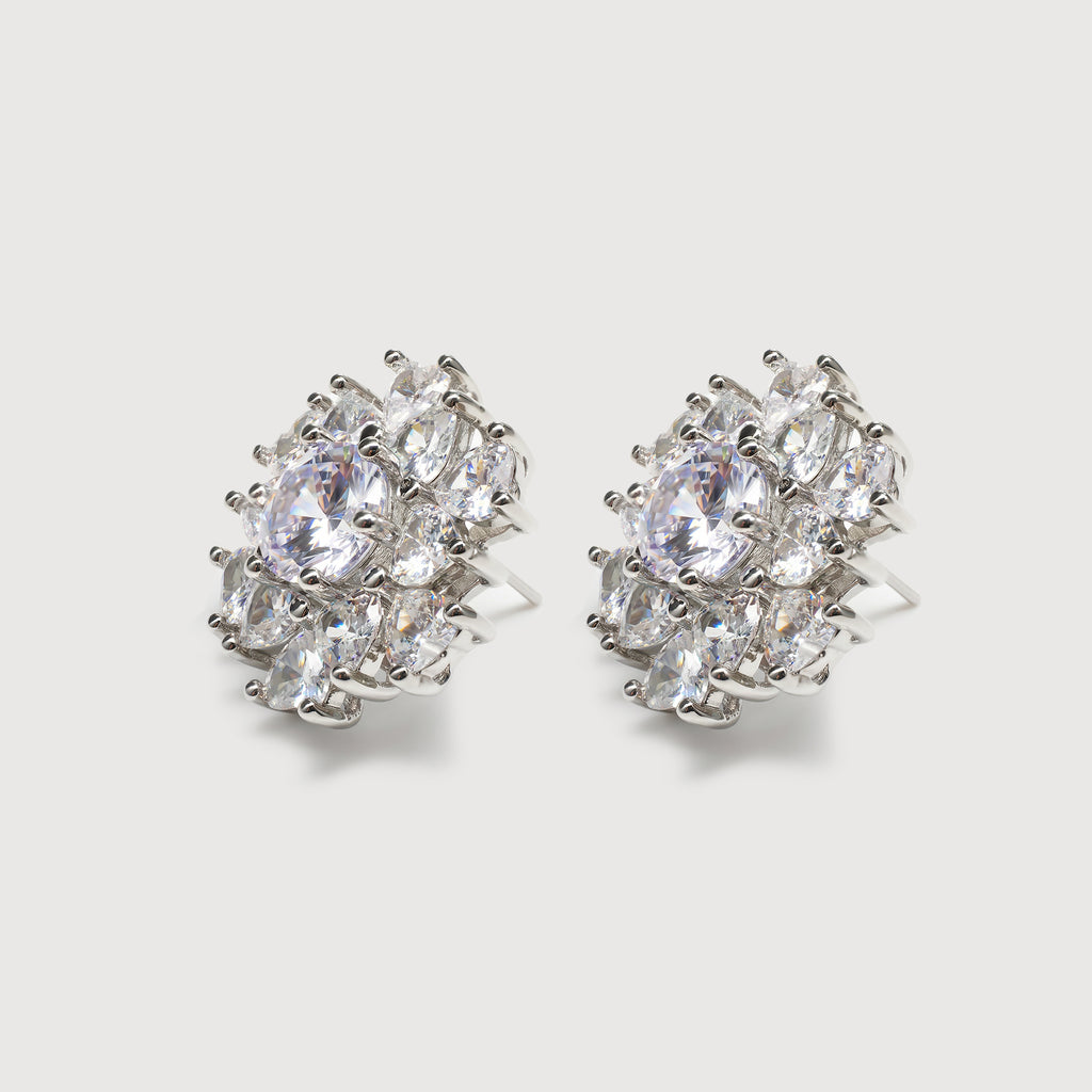 Pendientes de tuerca de plata con flor de circonita