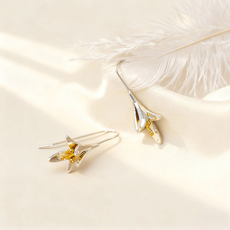 Sterling Silver Drop Earrings with Gold Accent