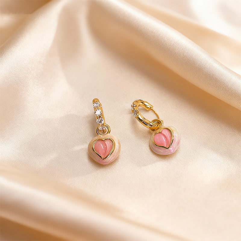 Romantic Heart Resin Drop Earrings in Gold Tone