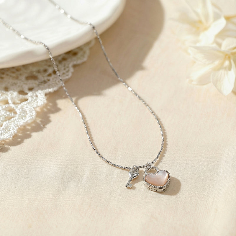 Heart Lock & Key Necklace with Mother of Pearl | Timeless Love Gift for Her
