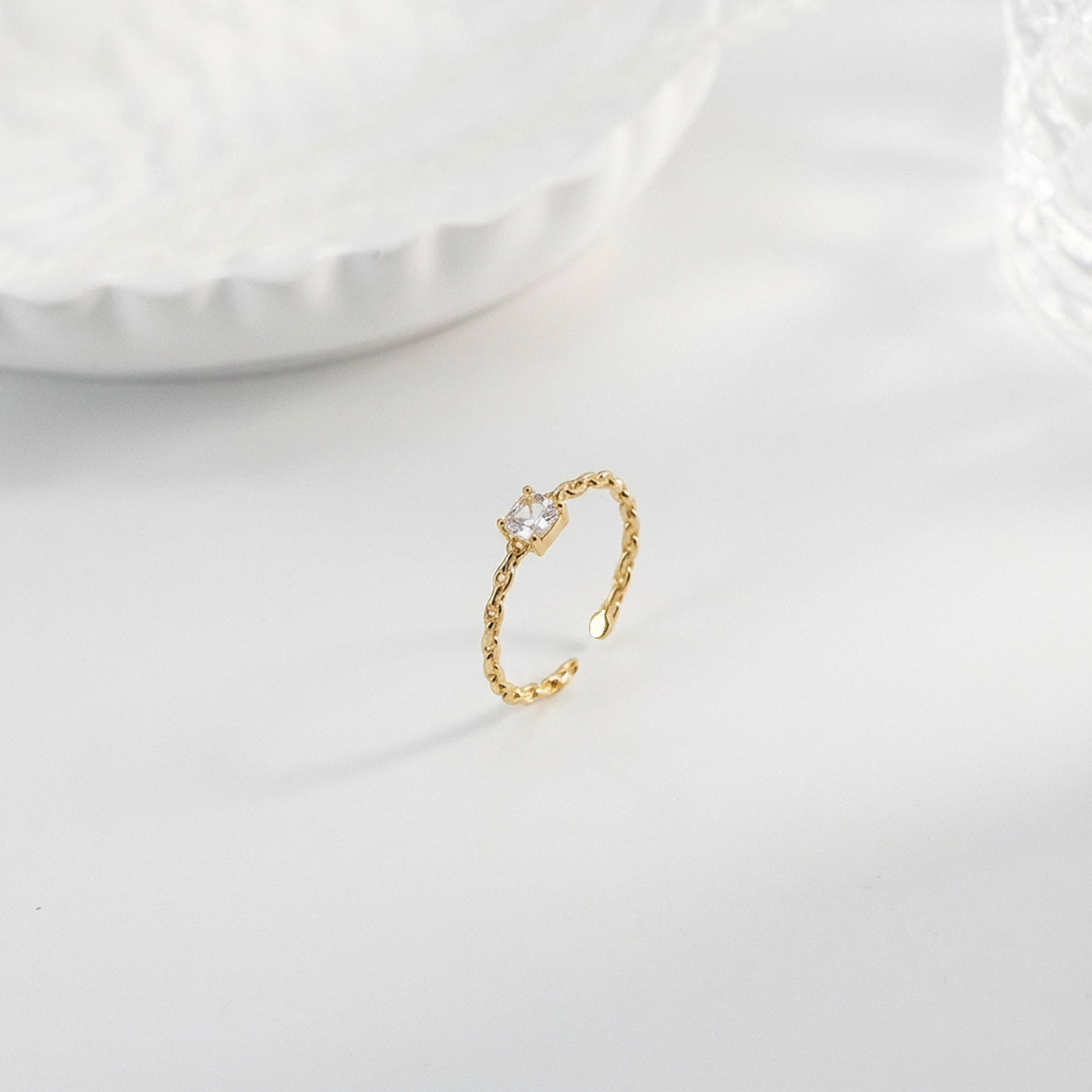 Gold Chain CZ Ring with Square Stone