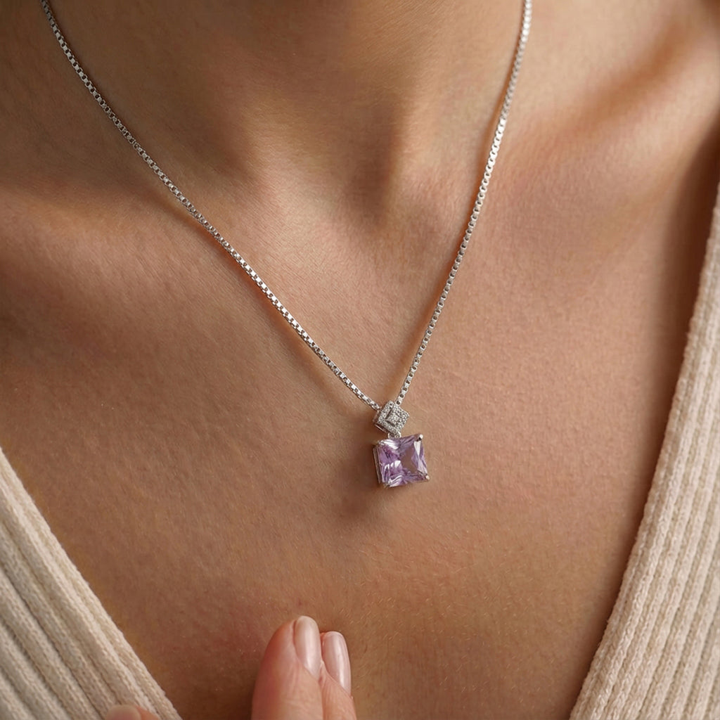 Pink Square Pendant Necklace