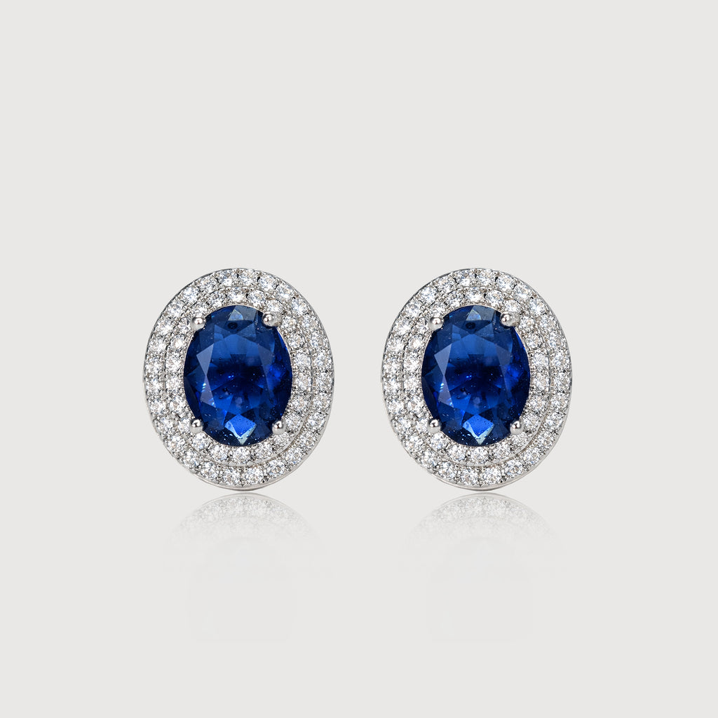 Pendientes de botón ovalados Halo azules