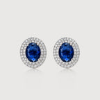 Pendientes de botón ovalados Halo azules