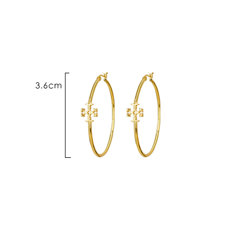 18K Gold-Plated Cross Hoop Earrings